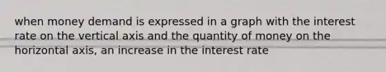 when money demand is expressed in a graph with the interest rate on the vertical axis and the quantity of money on the horizontal axis, an increase in the interest rate