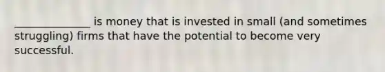 ______________ is money that is invested in small (and sometimes struggling) firms that have the potential to become very successful.