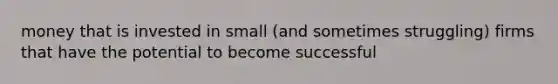 money that is invested in small (and sometimes struggling) firms that have the potential to become successful