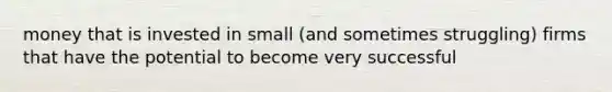 money that is invested in small (and sometimes struggling) firms that have the potential to become very successful