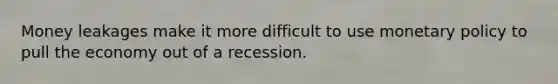 Money leakages make it more difficult to use monetary policy to pull the economy out of a recession.