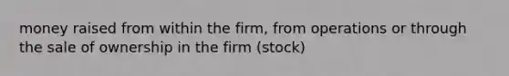 money raised from within the firm, from operations or through the sale of ownership in the firm (stock)