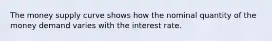 The money supply curve shows how the nominal quantity of the money demand varies with the interest rate.