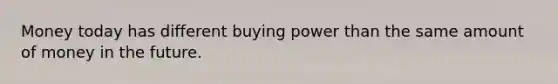 Money today has different buying power than the same amount of money in the future.