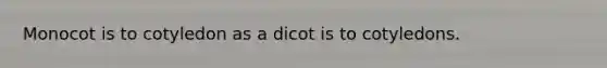 Monocot is to cotyledon as a dicot is to cotyledons.