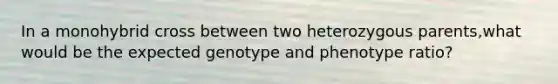 In a monohybrid cross between two heterozygous parents,what would be the expected genotype and phenotype ratio?