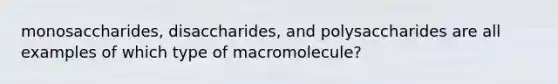 monosaccharides, disaccharides, and polysaccharides are all examples of which type of macromolecule?