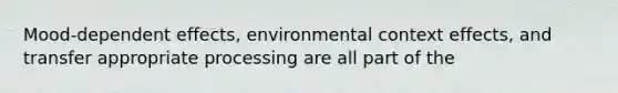 Mood-dependent effects, environmental context effects, and transfer appropriate processing are all part of the