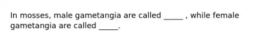 In mosses, male gametangia are called _____ , while female gametangia are called _____.