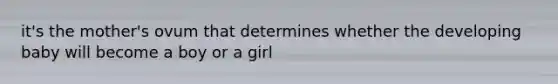 it's the mother's ovum that determines whether the developing baby will become a boy or a girl