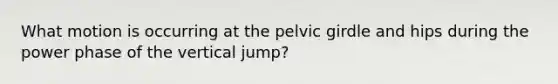 What motion is occurring at the pelvic girdle and hips during the power phase of the vertical jump?