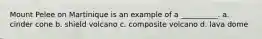 Mount Pelee on Martinique is an example of a __________. a. cinder cone b. shield volcano c. composite volcano d. lava dome