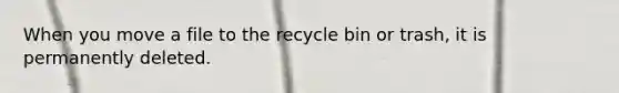 When you move a file to the recycle bin or trash, it is permanently deleted.