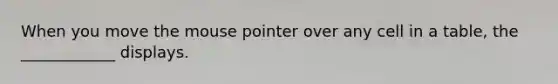 When you move the mouse pointer over any cell in a table, the ____________ displays.