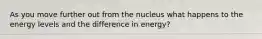 As you move further out from the nucleus what happens to the energy levels and the difference in energy?