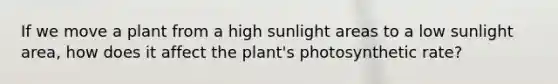 If we move a plant from a high sunlight areas to a low sunlight area, how does it affect the plant's photosynthetic rate?