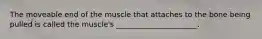 The moveable end of the muscle that attaches to the bone being pulled is called the muscle's ______________________.