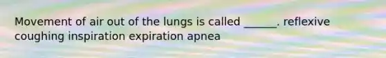 Movement of air out of the lungs is called ______. reflexive coughing inspiration expiration apnea