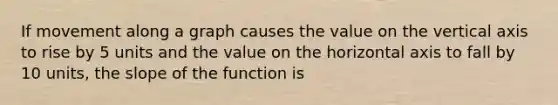 If movement along a graph causes the value on the vertical axis to rise by 5 units and the value on the horizontal axis to fall by 10 units, the slope of the function is