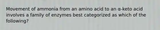 Movement of ammonia from an amino acid to an α-keto acid involves a family of enzymes best categorized as which of the following?