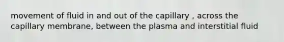 movement of fluid in and out of the capillary , across the capillary membrane, between the plasma and interstitial fluid