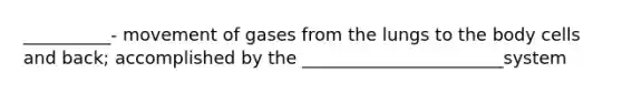 __________- movement of gases from the lungs to the body cells and back; accomplished by the _______________________system