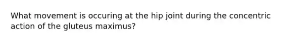 What movement is occuring at the hip joint during the concentric action of the gluteus maximus?