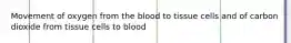 Movement of oxygen from the blood to tissue cells and of carbon dioxide from tissue cells to blood