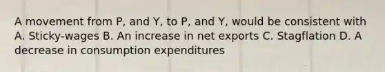 A movement from P, and Y, to P, and Y, would be consistent with A. Sticky-wages B. An increase in net exports C. Stagflation D. A decrease in consumption expenditures