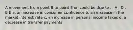 A movement from point B to point E on could be due to . . A . D . B E a. an increase in consumer confidence b. an increase in the market interest rate c. an increase in personal income taxes d. a decrease in transfer payments