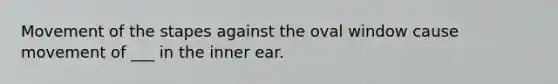 Movement of the stapes against the oval window cause movement of ___ in the inner ear.