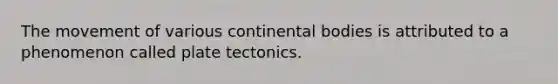 The movement of various continental bodies is attributed to a phenomenon called plate tectonics.