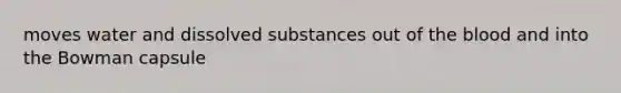 moves water and dissolved substances out of the blood and into the Bowman capsule