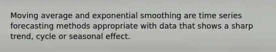 Moving average and exponential smoothing are time series forecasting methods appropriate with data that shows a sharp trend, cycle or seasonal effect.