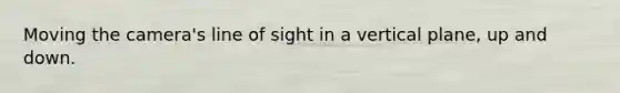 Moving the camera's line of sight in a vertical plane, up and down.
