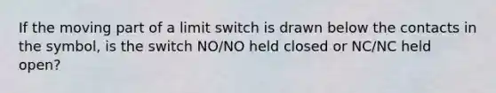 If the moving part of a limit switch is drawn below the contacts in the symbol, is the switch NO/NO held closed or NC/NC held open?