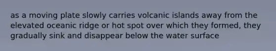 as a moving plate slowly carries volcanic islands away from the elevated oceanic ridge or hot spot over which they formed, they gradually sink and disappear below the water surface