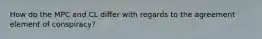 How do the MPC and CL differ with regards to the agreement element of conspiracy?