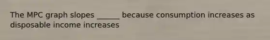 The MPC graph slopes ______ because consumption increases as disposable income increases