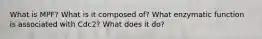 What is MPF? What is it composed of? What enzymatic function is associated with Cdc2? What does it do?