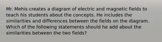 Mr. Mehis creates a diagram of electric and magnetic fields to teach his students about the concepts. He includes the similarities and differences between the fields on the diagram. Which of the following statements should he add about the similarities between the two fields?