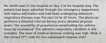 Mr. Smith seen in the hospital on day 2 of his hospital stay. The patient had been admitted through the emergency department with status asthmatics and had been undergoing extensive respiratory therapy over the past 24 to 30 hours. The physician performs a detailed interval history and a detailed physical exam. The possibility of pneumonia complicating the asthma must be considered. The patient's respiratory condition is still unstable. The level of medical decision making was high. What is the correct CPT code for this subsequent hospital visit?