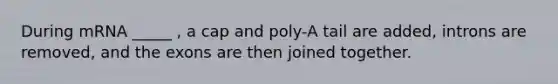 During mRNA _____ , a cap and poly-A tail are added, introns are removed, and the exons are then joined together.