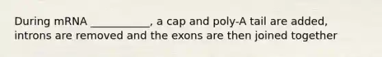 During mRNA ___________, a cap and poly-A tail are added, introns are removed and the exons are then joined together