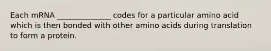 Each mRNA ______________ codes for a particular amino acid which is then bonded with other amino acids during translation to form a protein.