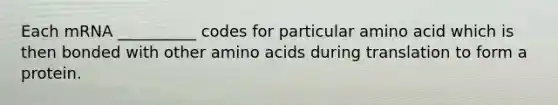 Each mRNA __________ codes for particular amino acid which is then bonded with other amino acids during translation to form a protein.