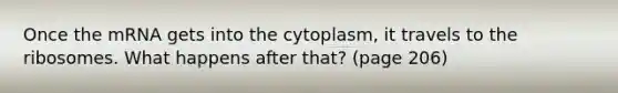 Once the mRNA gets into the cytoplasm, it travels to the ribosomes. What happens after that? (page 206)