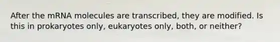 After the mRNA molecules are transcribed, they are modified. Is this in prokaryotes only, eukaryotes only, both, or neither?