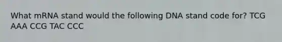What mRNA stand would the following DNA stand code for? TCG AAA CCG TAC CCC