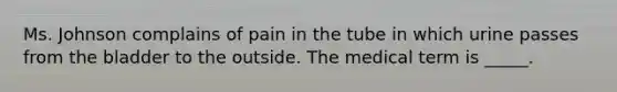 Ms. Johnson complains of pain in the tube in which urine passes from the bladder to the outside. The medical term is _____.